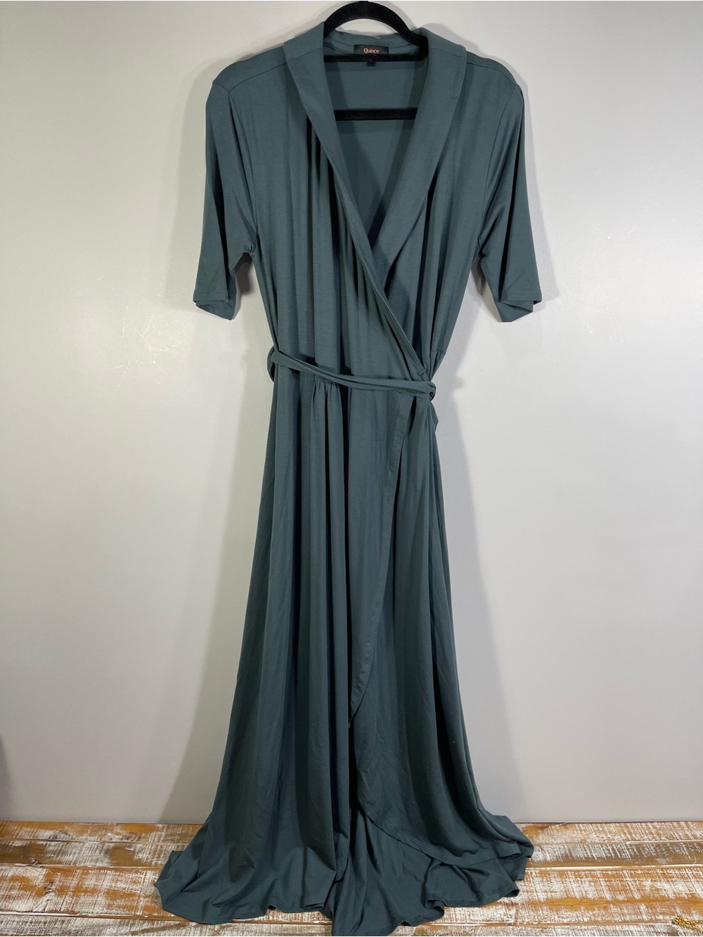 Quince Tencel Jersey Midi Wrap Dress Size L Color Dark Olive - Picture 3 of 11